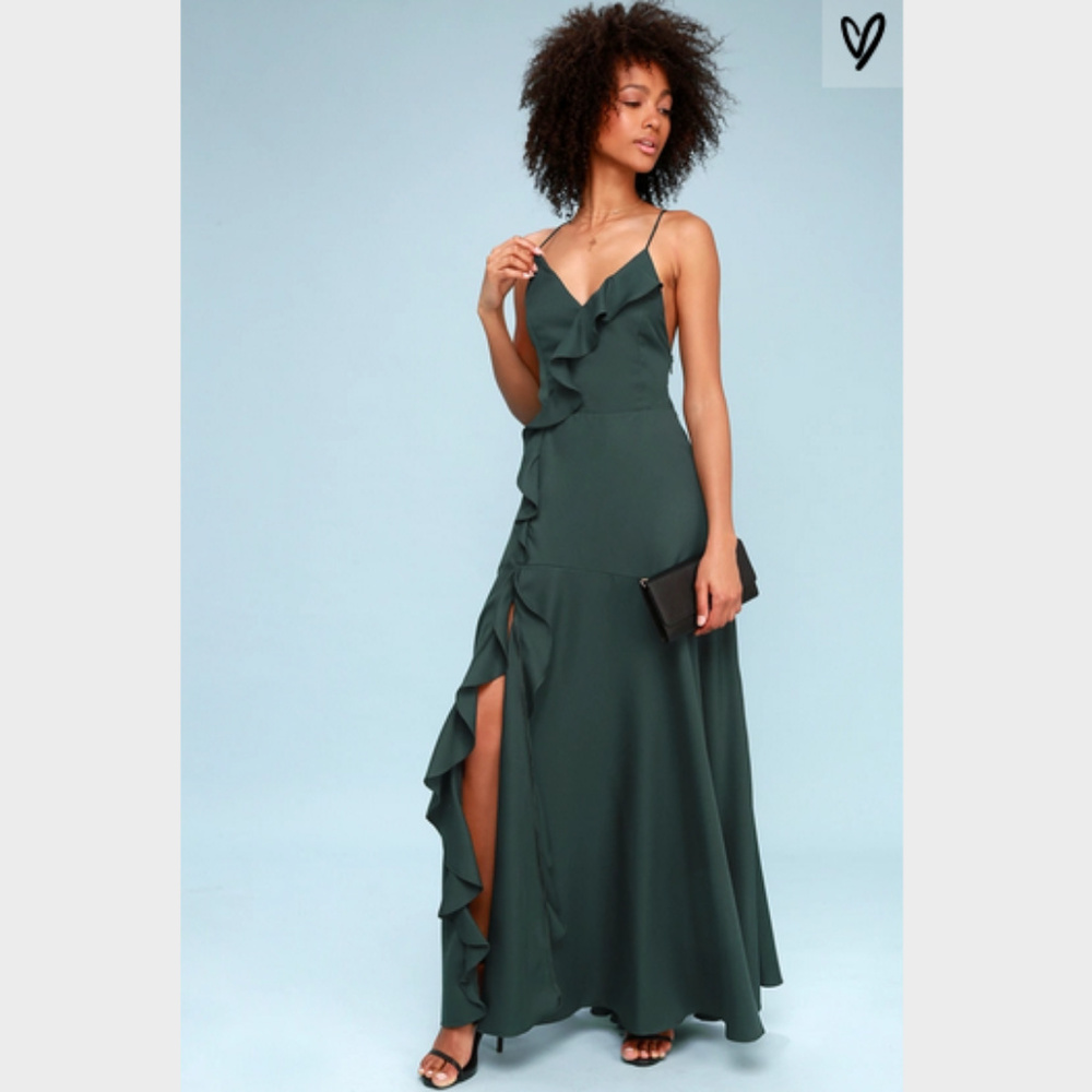 Lulu's Teal Green Ruffled Maxi Dress